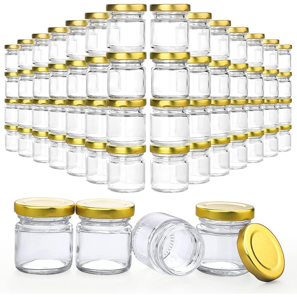 Baby Food Jars Glass - ขวดแก้วขนาดเล็กพร้อมฝาปิด, ขวดน้ำผึ้งขนาดเล็ก 1.5 ออนซ์, ขวดสำหรับใส่เทียน ใช้ทำเทียน,