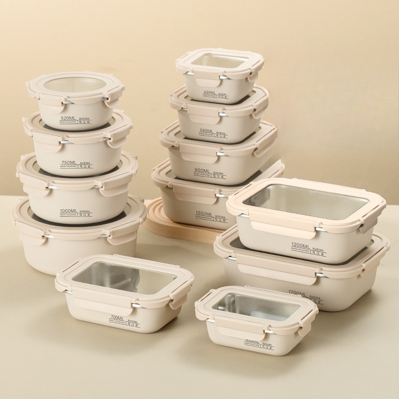 Baby Food Jars Glass - กล่องเก็บอาหารสแตนเลส 304 พร้อมฝาแก้ว ป้องกันการรั่วซึม กล่องเบนโตะพร้อมฝาใส ใช้ในครัว
