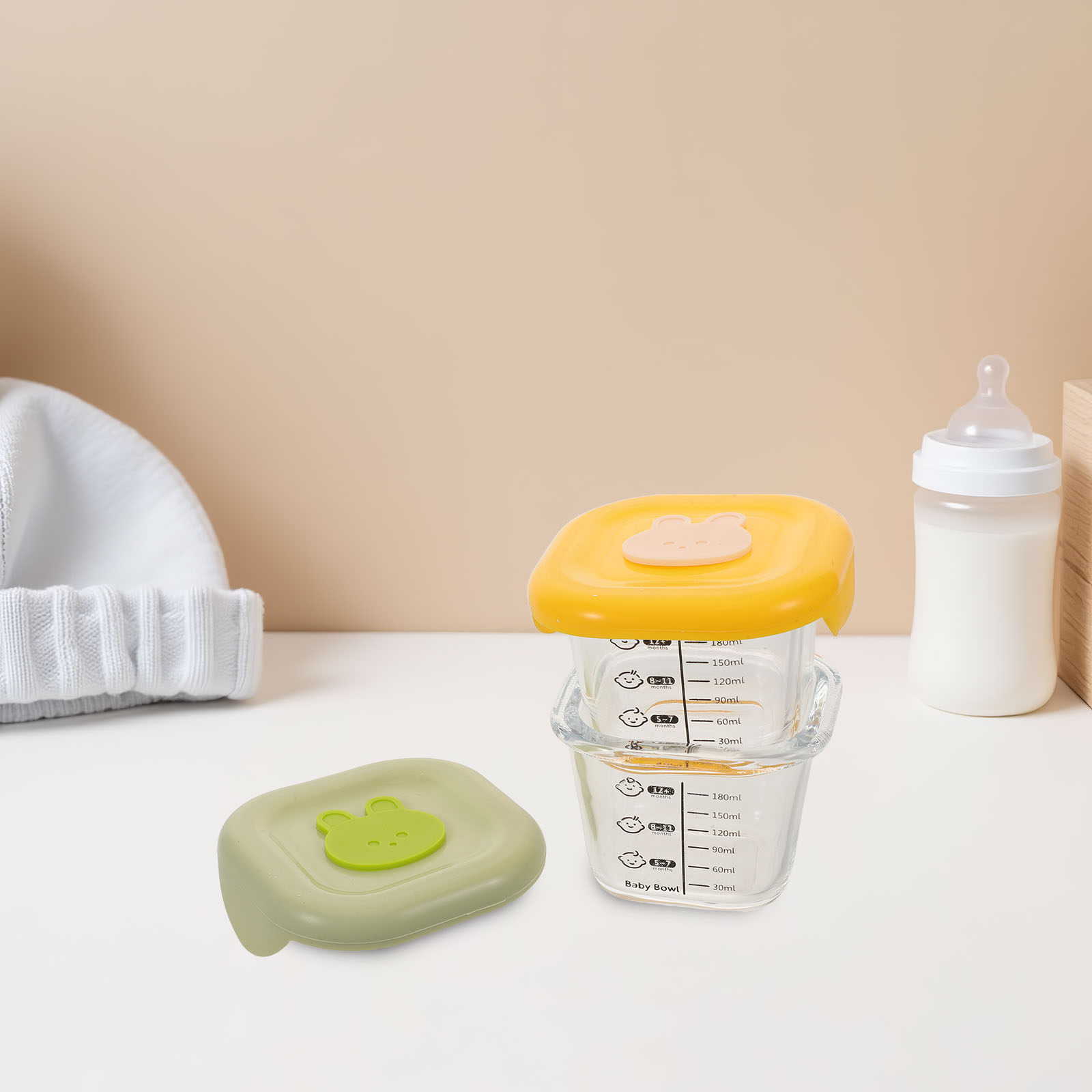 Baby Food Yellow - กล่องพลาสติกสำหรับเก็บอาหารเด็ก 2 ชิ้น กล่องเก็บอาหารแบบใช้ซ้ำได้ สำหรับเด็ก ป้องกันการรั่วซึม