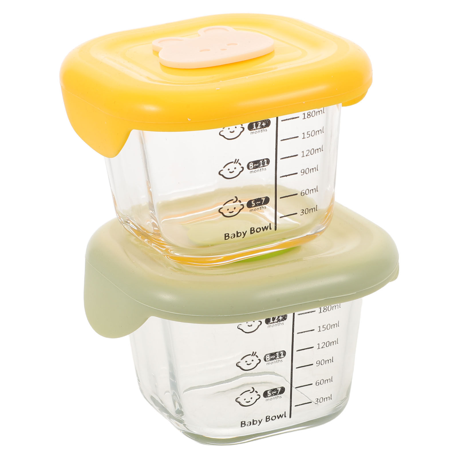Baby Food Yellow - 2 ชิ้นกล่องเก็บอาหารเด็ก 230 มล. ขวดพลาสติกแบบใช้ซ้ำได้พร้อมฝาปิดสีเขียวสีเหลืองปลอดภัยต่อไอน้ำ ป้องกันการรั่วซึมสำหรับอาหารบด