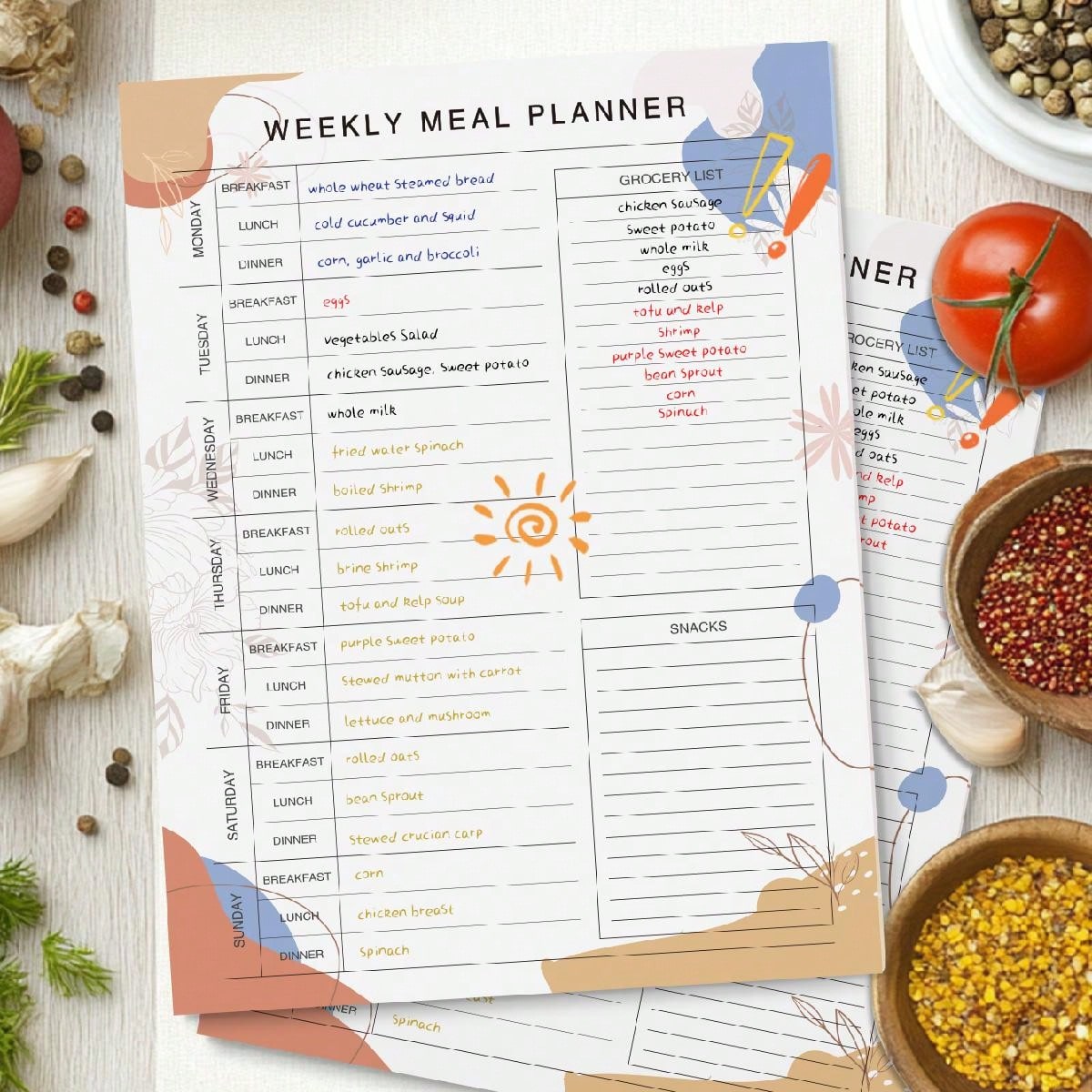 แผ่นวางแผนเมนูอาหารรายสัปดาห์ส - Baby Food List บทวิจารณ์และราคา